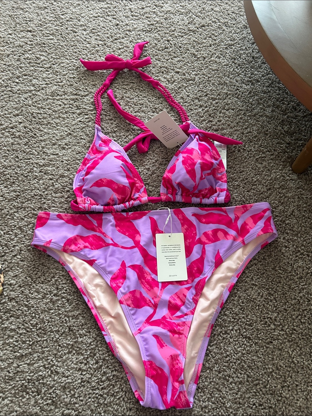 CUPSHE Pink & Lavender Patterned Bikini Swim Set